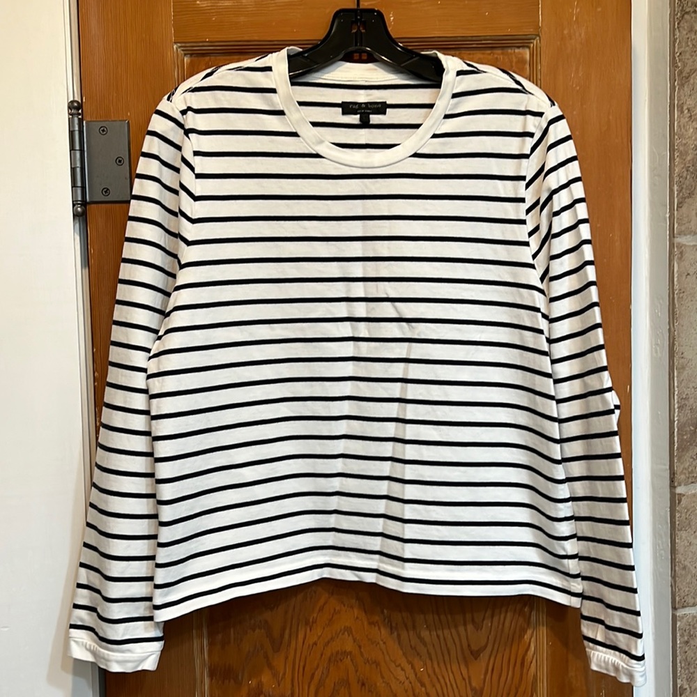 Rag & Bone Striped Lightweight Cotton Pullover - black and white - Size L